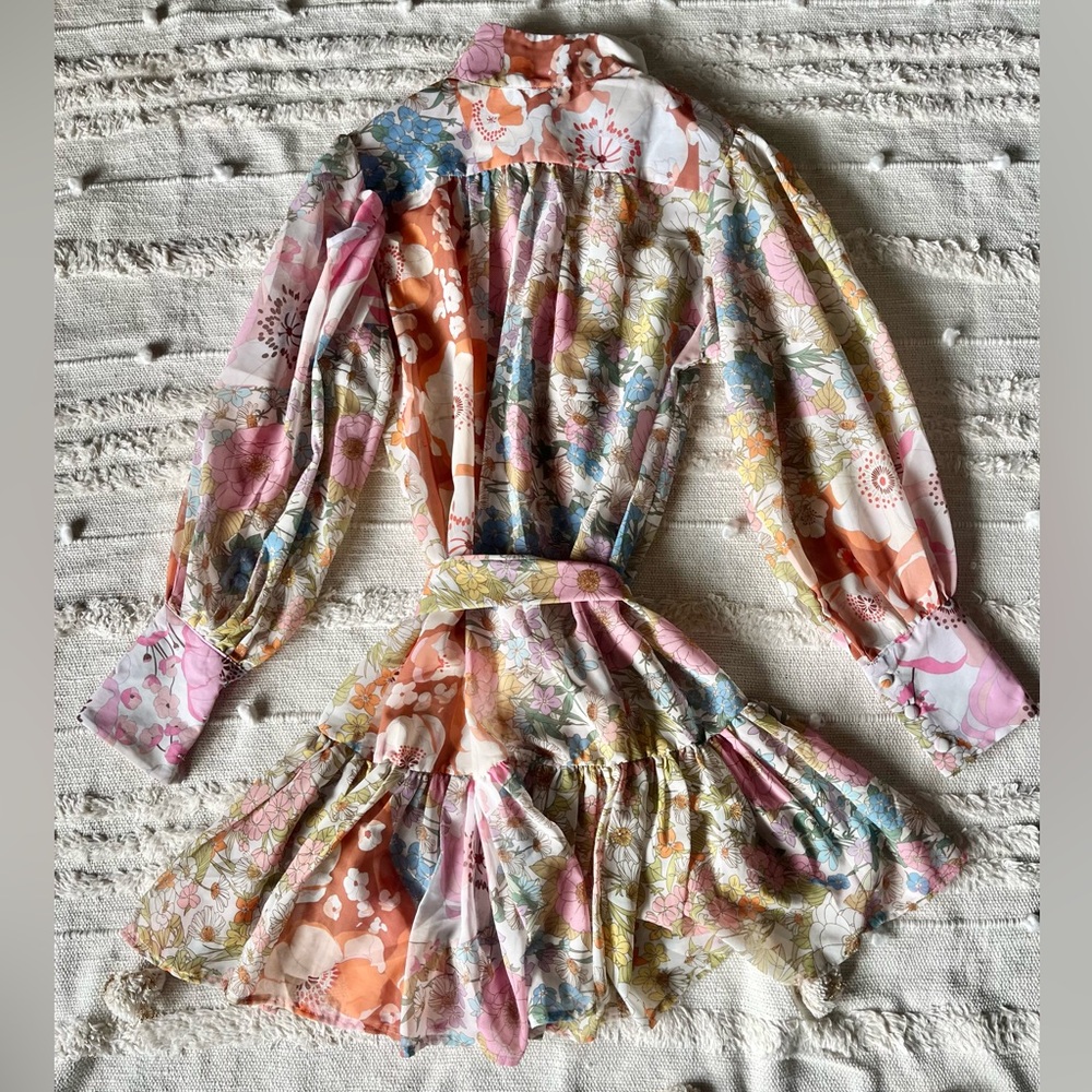 Pink Ripple Floral Garden Long Sleeve Shift mini Dress Size Small - Picture 12 of 15